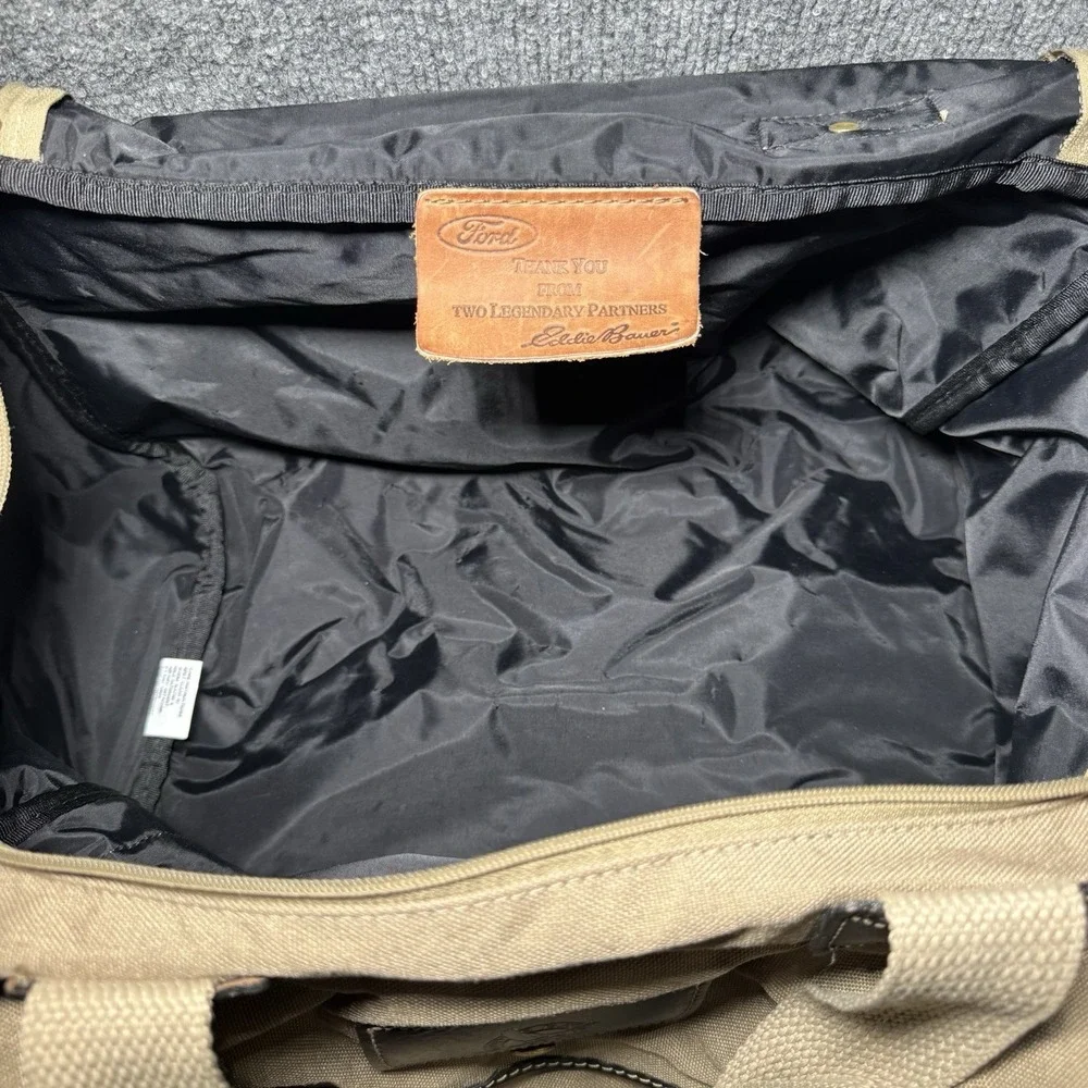 VTG Eddie Bauer Duffle Bag Canvas Leather Trim Ford Travel Utility Weekender